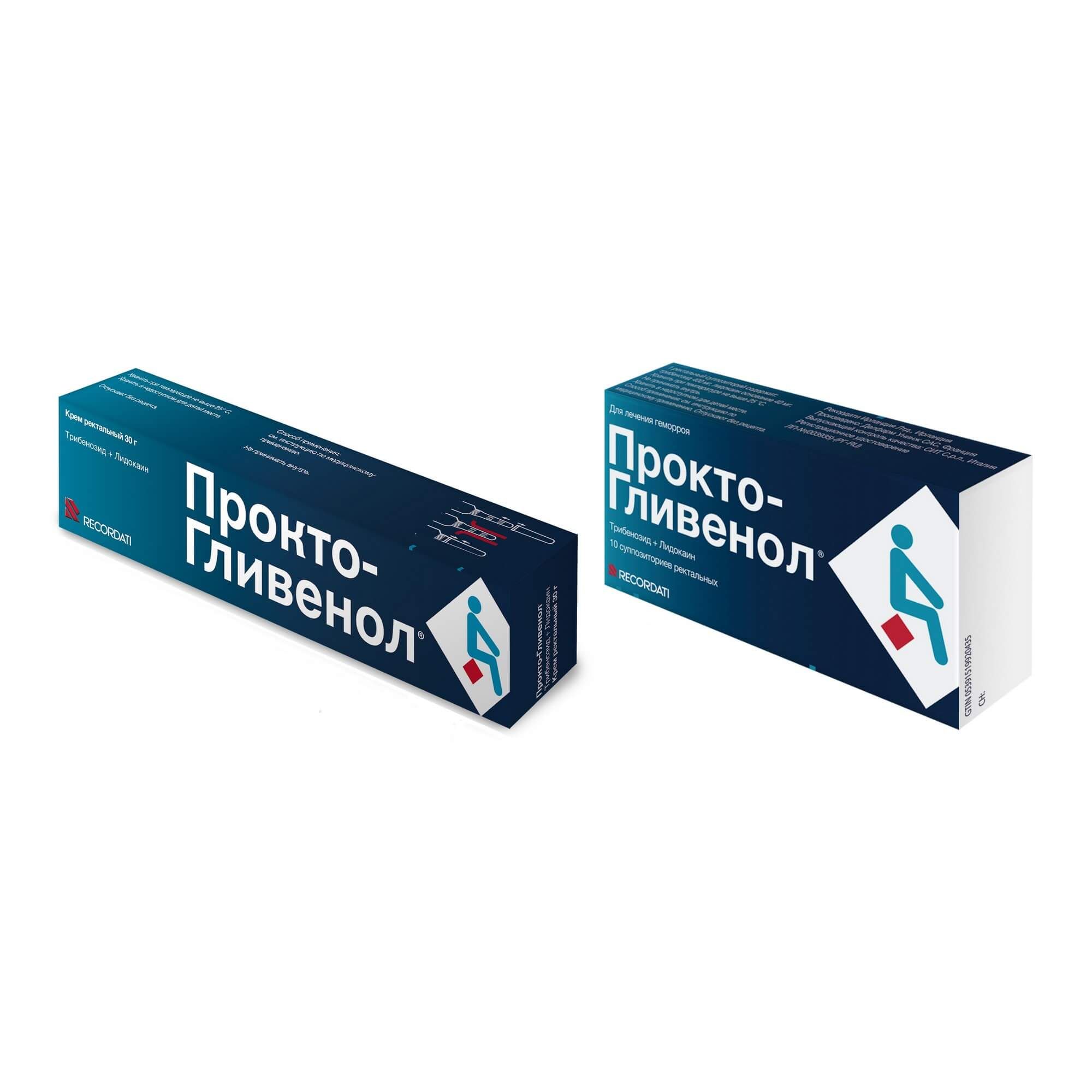 Изображение товара Прокто-гливенол суппозитории и крем ректальный для лечения геморроя