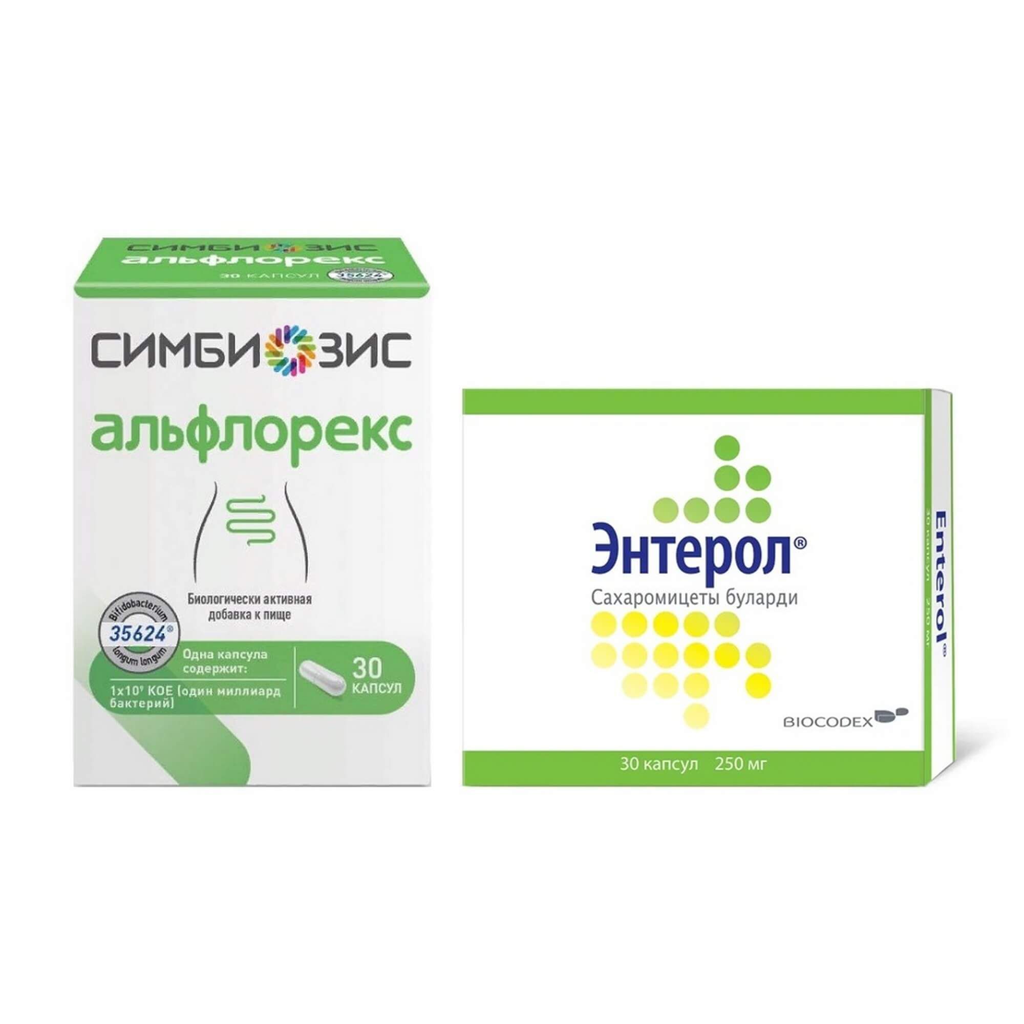 Изображение товара 1X Энтерол капсулы 250мг 30шт + 1X Альфлорекс Симбиозис капсулы 247мг 30шт