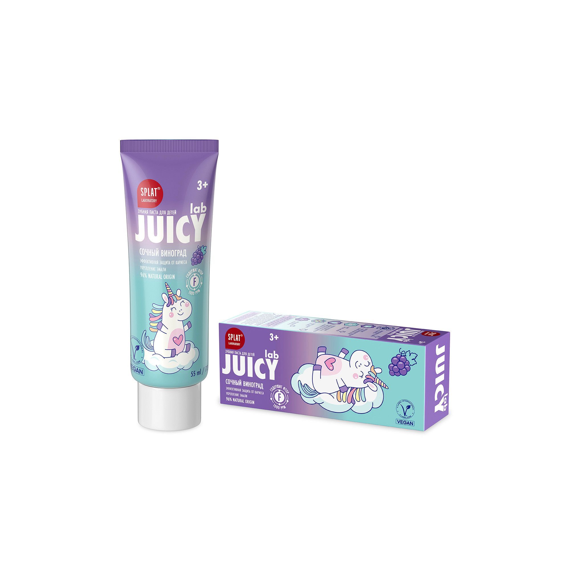 Изображение товара Паста зубная детская со фтором вкус винограда Juicy Lab Splat/Сплат 72г