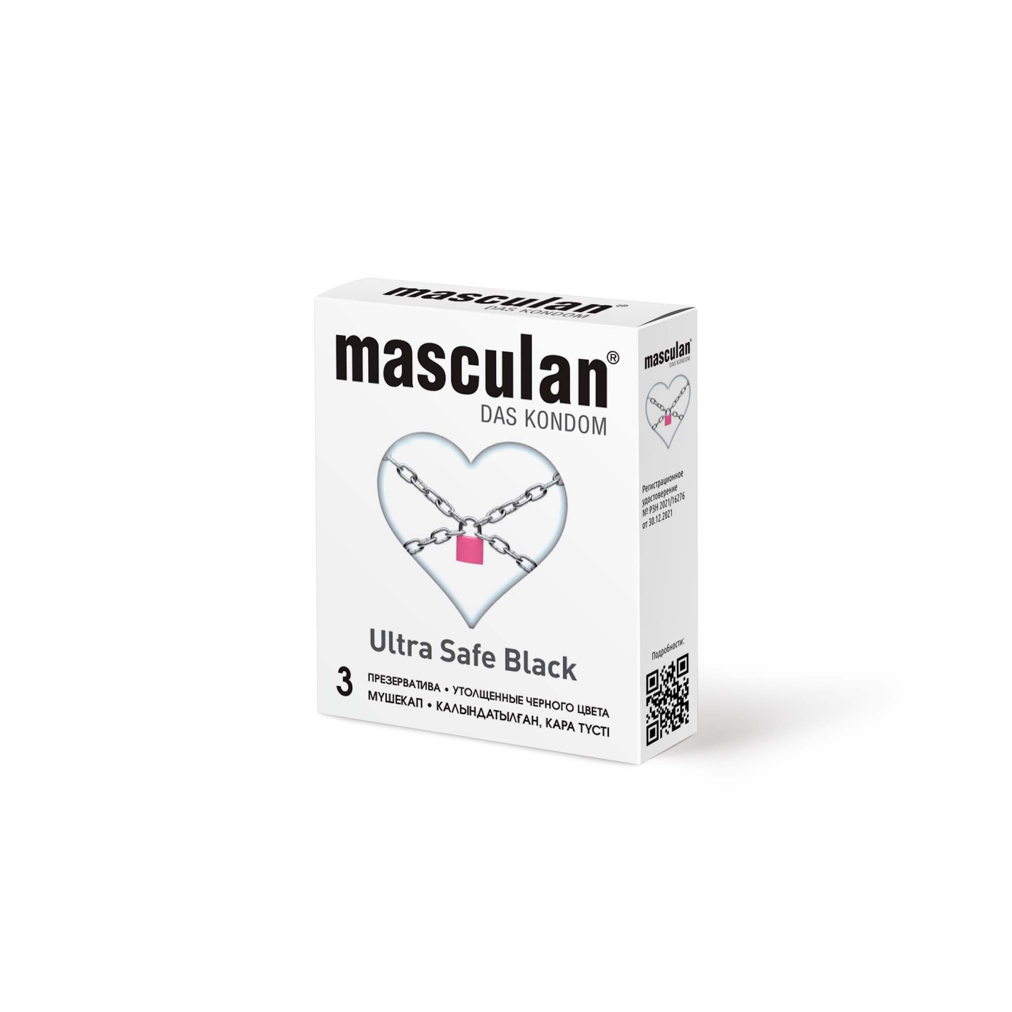 Изображение товара Презервативы утолщенные черного цвета Black Ultra Safe Masculan/Маскулан 3шт