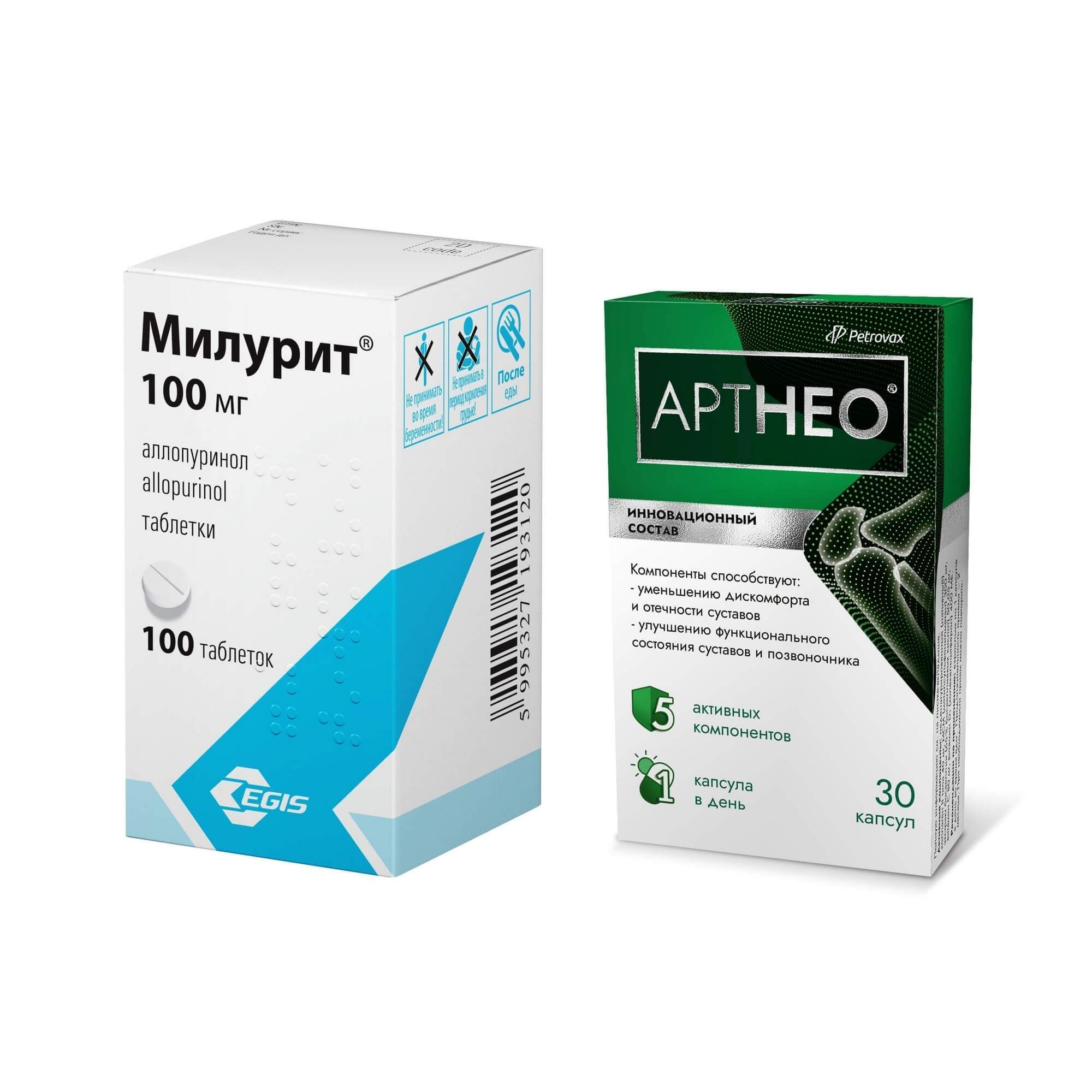 Изображение товара 1X Артнео капсулы 30шт + 1X Милурит таблетки 100мг 100шт