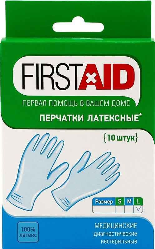 Изображение товара Перчатки смотровые нестерильные опудренные First Aid/Ферстэйд 10шт р.L