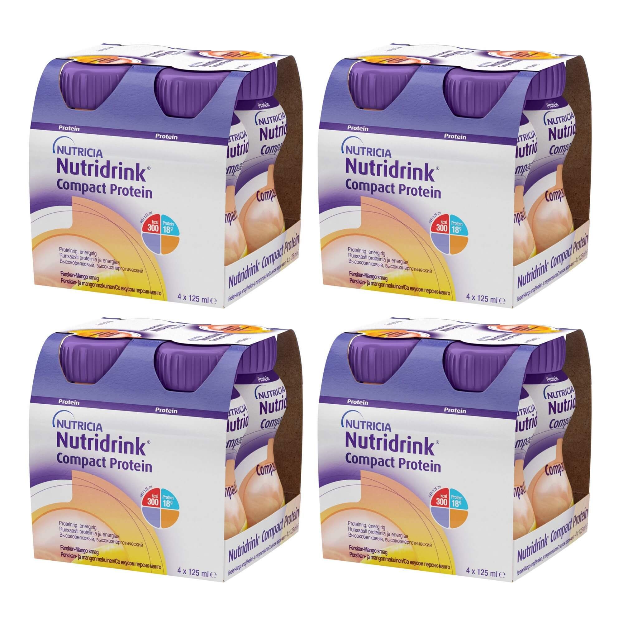 Изображение товара 4Х Питание лечебное диетическое высокобелковое со вкусом персик-манго Компакт Протеин Nutridrink/Нутридринк 125мл 4шт