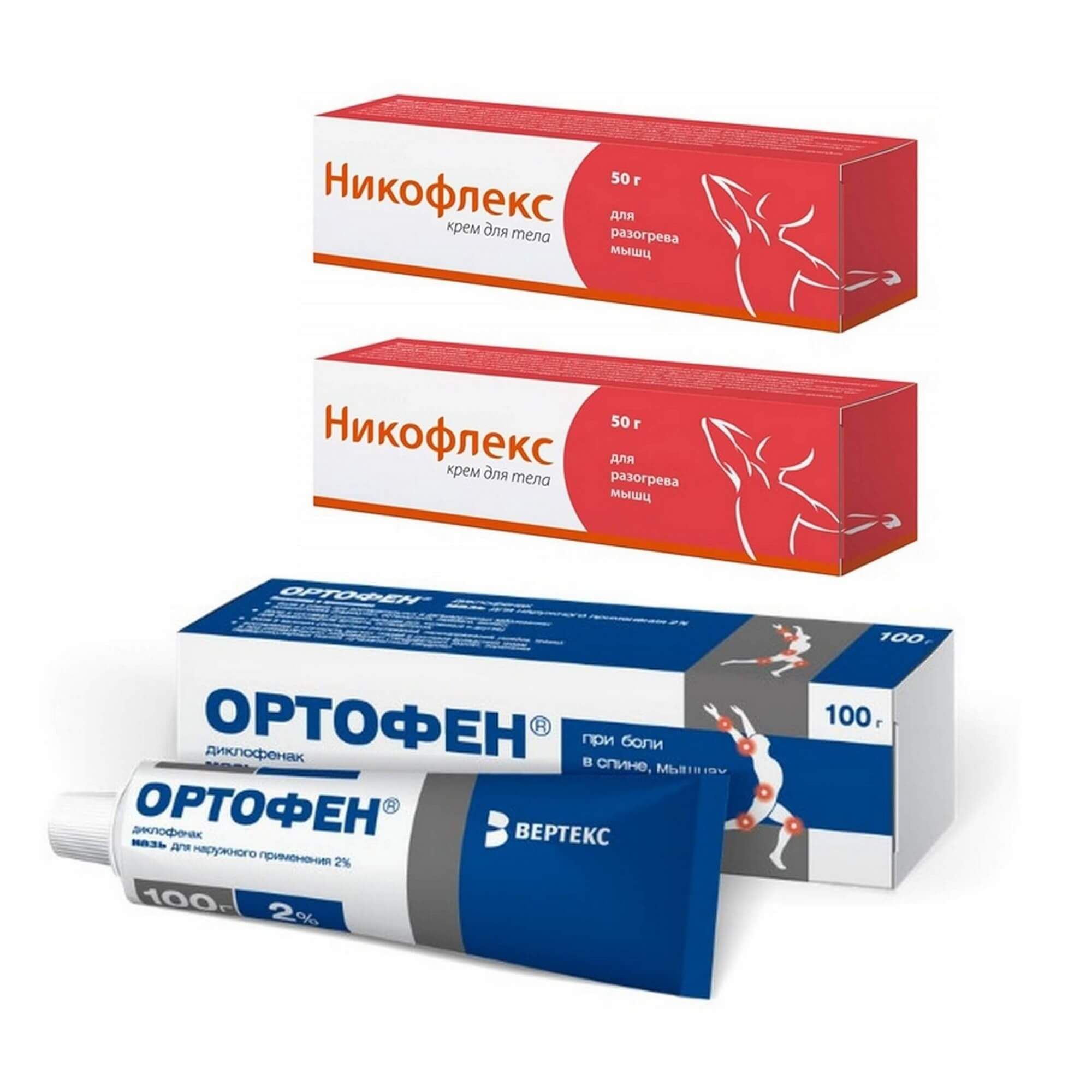 Изображение товара 2X Крем для тела Никофлекс туба 50г + 1X Ортофен мазь для наружного применения 2% 100г