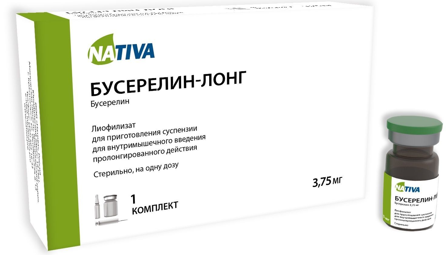Изображение товара Бусерелин-лонг лиофилизат для приг. суспензии для в/м введ. пролонг. действия 3,75мг+Растворитель 2мл+Шприц+Игла 2шт+Салфетка 2шт