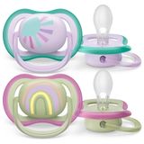 Cоска-пустышка силиконовая ортодонтическая с футляром 0-6 мес. Ultra Air Philips Avent 2шт (SCF085/59)