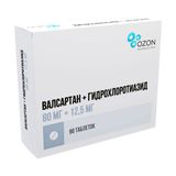 Валсартан+Гидрохлоротиазид таблетки, покрытые пленочной оболочкой 80мг+12,5мг 90шт Валсартан+Гидрохлоротиазид таблетки, покрытые пленочной оболочкой 80мг+12,5мг 90шт