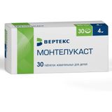Монтелукаст для детей таблетки жевательные 4мг 30шт Монтелукаст для детей таблетки жевательные 4мг 30шт