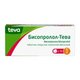 Бисопролол-Тева таблетки, покрытые пленочной оболочкой 5мг 30шт Бисопролол-Тева таблетки, покрытые пленочной оболочкой 5мг 30шт