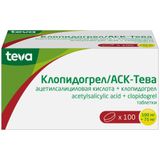Клопидогрел/АСК-Тева таблетки 100мг+75мг 100шт Клопидогрел/АСК-Тева таблетки 100мг+75мг 100шт