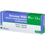 Вальсакор Инда таблетки с модифицированным высвобождением 80мг+1,5мг 30шт Вальсакор Инда таблетки с модифицированным высвобождением 80мг+1,5мг 30шт
