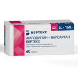 Амлодипин+Валсартан Вертекс таблетки п/о плен. 5мг+160мг 60шт Амлодипин+Валсартан Вертекс таблетки п/о плен. 5мг+160мг 60шт