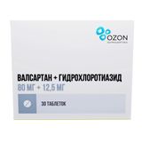 Валсартан+Гидрохлоротиазид таблетки, покрытые пленочной оболочкой 80мг+12,5мг 30шт Валсартан+Гидрохлоротиазид таблетки, покрытые пленочной оболочкой 80мг+12,5мг 30шт