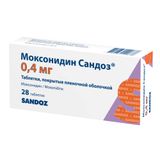 Моксонидин Сандоз таблетки, покрытые пленочной оболочкой 0,4мг 28шт Моксонидин Сандоз таблетки, покрытые пленочной оболочкой 0,4мг 28шт