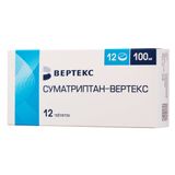 Суматриптан-Вертекс таблетки, покрытые пленочной оболочкой 100мг 12шт Суматриптан-Вертекс таблетки, покрытые пленочной оболочкой 100мг 12шт