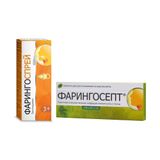 1X Фарингосепт вкус мяты таблетки для рассасывания 10мг 20шт + 1X Фарингоспрей спрей для местного применения дозированный 0,255мг/доза 30мл