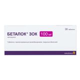 Беталок Зок таблетки с пролонгированным высвобождением п/о 100мг 30шт Беталок Зок таблетки с пролонгированным высвобождением п/о 100мг 30шт