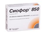 Сиофор 850 таблетки п/о плен. 850мг 60шт Сиофор 850 таблетки п/о плен. 850мг 60шт