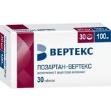 Лозартан-Вертекс таблетки п/о плен. 100мг 30шт Лозартан-Вертекс таблетки п/о плен. 100мг 30шт