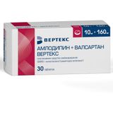 Амлодипин+Валсартан Вертекс таблетки п/о плен. 10мг+160мг 30шт Амлодипин+Валсартан Вертекс таблетки п/о плен. 10мг+160мг 30шт
