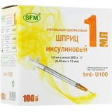 Шприц инсулиновый 3-х компонентный с иглой 26G U100 SF 0,45х12мм 1мл 100шт Шприц инсулиновый 3-х компонентный с иглой 26G U100 SF 0,45х12мм 1мл 100шт