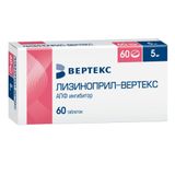 Лизиноприл-Вертекс таблетки 5мг 60шт Лизиноприл-Вертекс таблетки 5мг 60шт