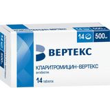 Кларитромицин-Вертекс таблетки п/о плен. 500мг 14шт Кларитромицин-Вертекс таблетки п/о плен. 500мг 14шт