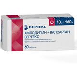 Амлодипин+Валсартан Вертекс таблетки п/о плен. 10мг+160мг 60шт Амлодипин+Валсартан Вертекс таблетки п/о плен. 10мг+160мг 60шт