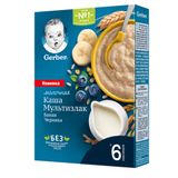 Каша сухая молочная мультизлаковая черника и банан Gerber/Гербер 180г Каша сухая молочная мультизлаковая черника и банан Gerber/Гербер 180г