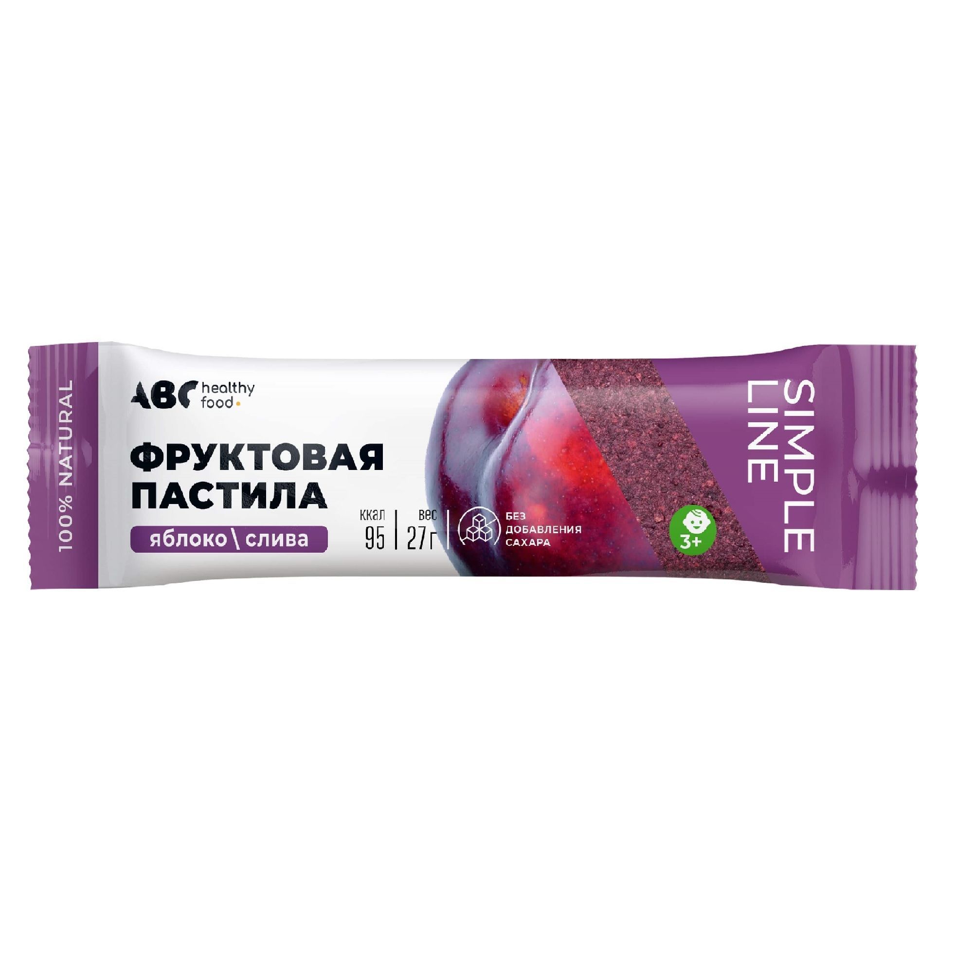 Изображение товара Пастила фруктовая яблоко и слива для детей от 3 лет без сахара ABC Healthy Food 27г