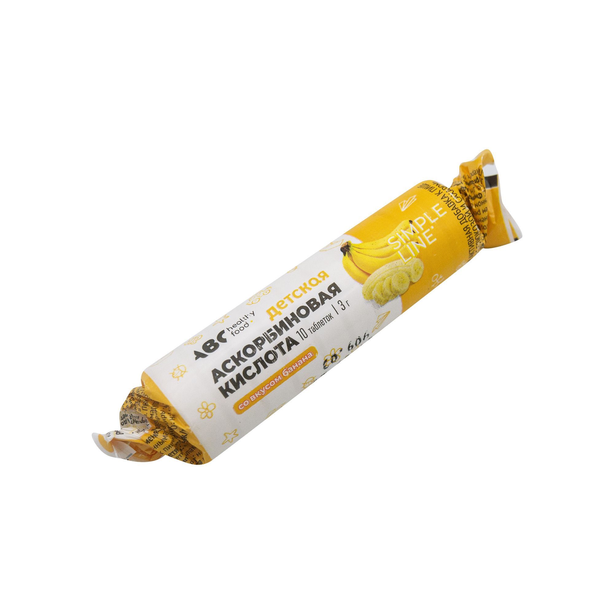 Изображение товара Аскорбинка с глюкозой вкус банана с сахаром от 4 лет ABC Healthy Food таблетки жевательные 3г 10шт