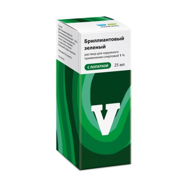Изображение товара Бриллиантовый зеленый Реневал с лопаткой раствор для наружного применения спиртовой 1% 25мл