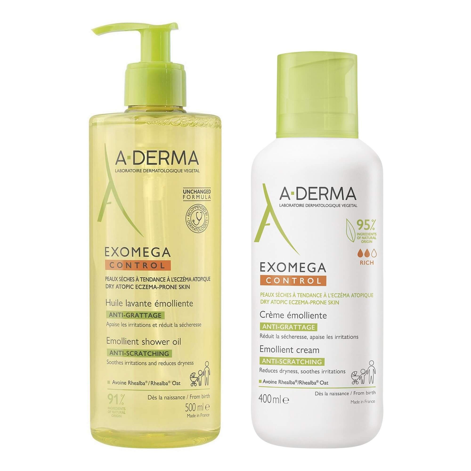 Изображение товара 1X Крем смягчающий Exomega Control A-derma/А-дерма фл. 400мл + 1X Масло очищающее смягчающее Exomega Control A-derma/А-дерма 500мл