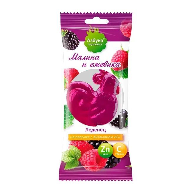 Изображение товара Петушок карамель с цинком и витамином С вкус ежевики и малины с 3 лет ABC Healthy Food леденец 17г