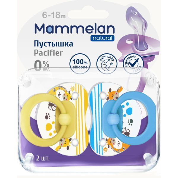 Изображение товара Пустышка силиконовая Mammelan/Маммелан 6-18 месяцев 2шт