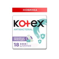 Прокладки женские гигиен. ежед-е с антибакт-м слоем внутри длинные Антибактериал Kotex/Котекс 18шт миниатюра