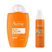1X Флюид солнцезащитный для кожи лица ультралегкий невидимый SPF50 Avene/Авен фл. 50мл + 1X Спрей солнцезащитный для чувствительной кожи детский SPF50+ Avene/Авен фл. 200мл (C22999)