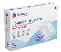 Повязка пластырного типа стерильная с суперадсорбентом Клинса 15x9см 10шт