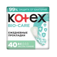 Прокладки ежедневные с антибактериальным слоем внутри экстра тонкие Antibacterial Bio Care Kotex/Котекс 40шт