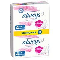Прокладки женские гигиенические ультратонкие Sensitive Ultra Night Always/Олвейс 14шт миниатюра фото №6
