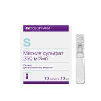 Магния сульфат раствор для в/в введ. амп. 250мг/мл 10мл 10шт Магния сульфат раствор для в/в введ. амп. 250мг/мл 10мл 10шт