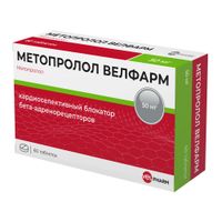 Метопролол Велфарм таблетки 50мг 60шт Метопролол Велфарм таблетки 50мг 60шт