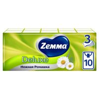Платки носовые бумажные трехслойные ароматизированные нежная ромашка Deluxe Zemma/Земма 10шт 10уп Платки носовые бумажные трехслойные ароматизированные нежная ромашка Deluxe Zemma/Земма 10шт 10уп