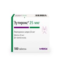 Эутирокс таблетки 25мкг 100шт Эутирокс таблетки 25мкг 100шт