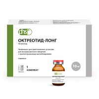 Октреотид-лонг лиофилизат для приг. суспензии для в/м введ. с пролонгированным высвобождением 10мг+Растворитель 2мл+Шприц+Игла+Салфетки Октреотид-лонг лиофилизат для приг. суспензии для в/м введ. с пролонгированным высвобождением 10мг+Растворитель 2мл+Шприц+Игла+Салфетки