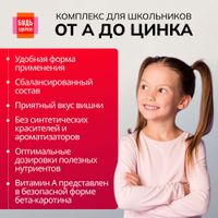 Витаминно-минеральный комплекс от А до Цинка для школьников 7-14 лет Будь Здоров! таблетки жевательные 900мг 30шт миниатюра фото №7 Витаминно-минеральный комплекс от А до Цинка для школьников 7-14 лет Будь Здоров! таблетки жевательные 900мг 30шт миниатюра фото №7