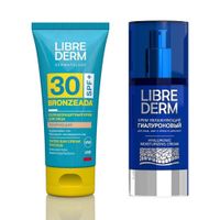 1X Крем для лица, шеи и декольте Librederm/Либридерм Гиалуроновый 50мл + 1X Крем солнцезащитный для светлой и чувствительной кожи лица тонирующий SPF30 Bronzeada Librederm/Либридерм туба 50мл
