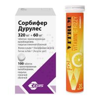 1X Сорбифер Дурулес таблетки с пролонгированным высвобождением п/о плен. 320мг+60мг 100шт + 1X Витрум Витамин С 900мг таблетки шипучие 3,8г 20шт