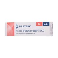 Кетопрофен-Вертекс гель для наружного применения 2,5% 30г Кетопрофен-Вертекс гель для наружного применения 2,5% 30г