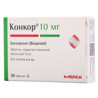 Конкор таблетки п/о плен. 10мг 30шт Конкор таблетки п/о плен. 10мг 30шт